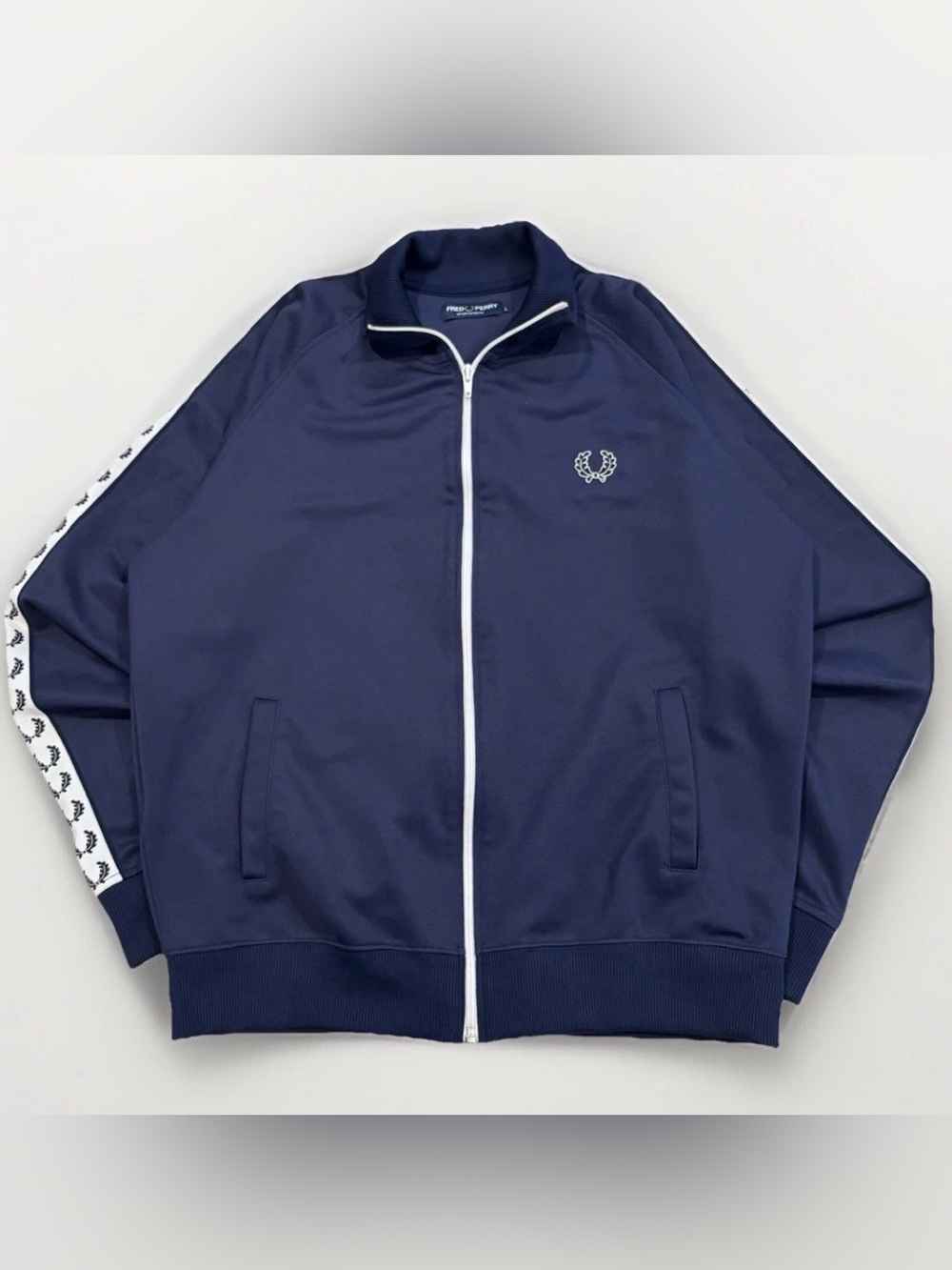 Fred Perry Track Jacket Navy White Logo Tape Full Zip Y2K Men's Medium